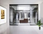 Room Dividing Door, Elite Profiled, Clear Glass with Strips