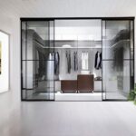 Room Dividing Door, Elite Profiled, Clear Glass with Strips