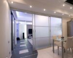 Room Dividing Door, Elite Profiled, Satinised Glass with Strips