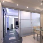 Room Dividing Door, Elite Profiled, Satinised Glass with Strips