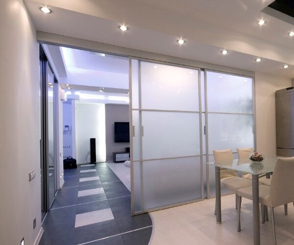 Room Dividing Door, Elite Profiled, Satinised Glass with Strips