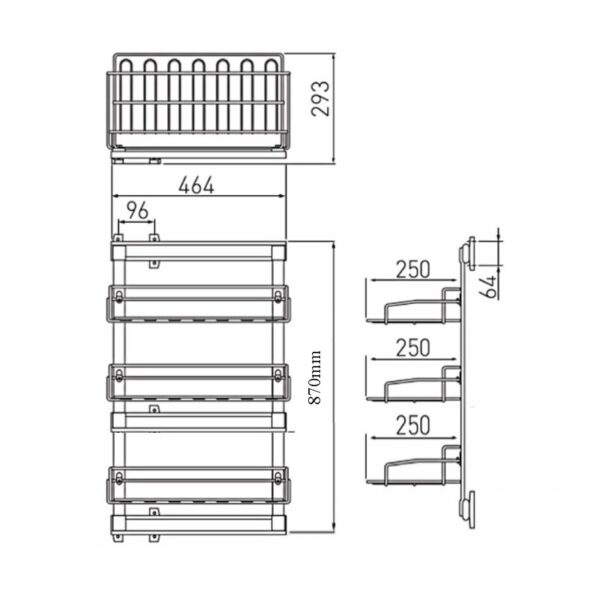 Shoe Rack Vertical side mounted 3 Tier