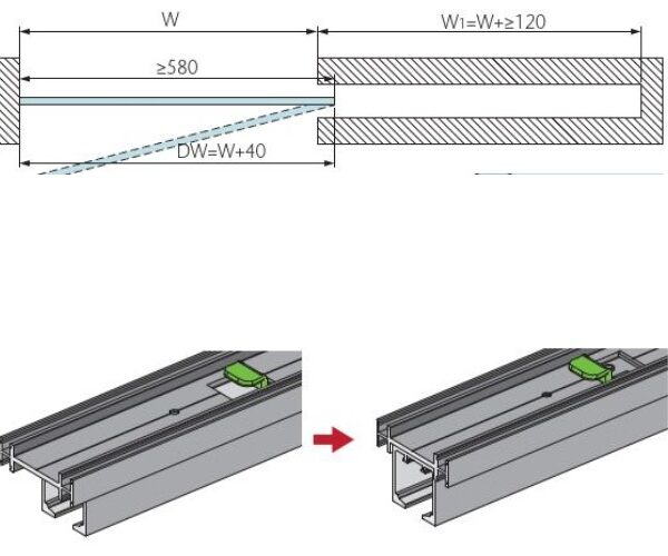 Sliding system, Glass, Ceiling Mounted, Two Part Track, TW16GCM2PT