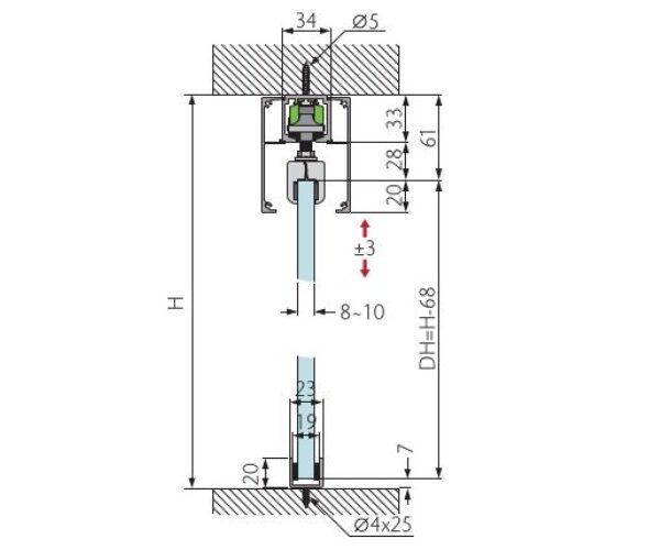 Sliding System To Suit Glass Panel Ceiling Mounted TW16GCM